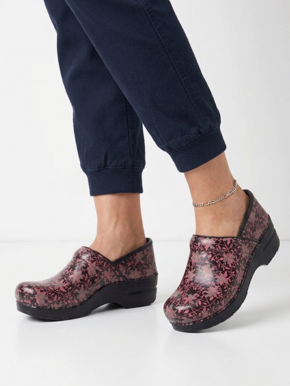 Dansko Shoes Womens Size EU 41 Black Pink Vegan Professional Clog Floral Slip On